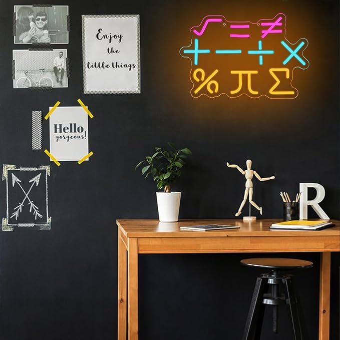 Math Neon Sign for Classroom Wall Decor Math Notate Light Up Sign Math Equation Led Light Color Formula Sign for Office Study Bedroom Home Classroom Education Active