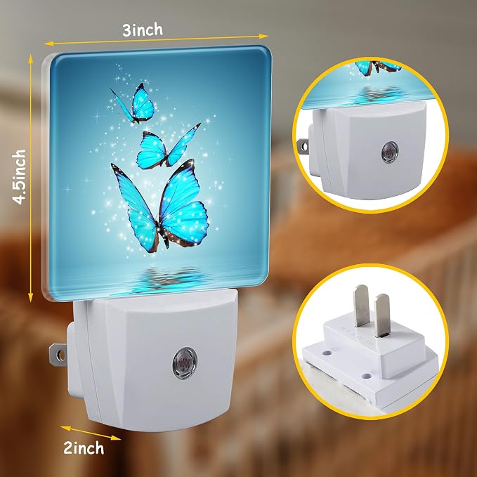Blue Magic Butterfly on Water Night Light Plug Wall,LED Night Lights with Dusk to Dawn Light Sensor for Women Girls Boys Room Decor,Hallway,Kitchen,Bathroom,Nursery,Stairs
