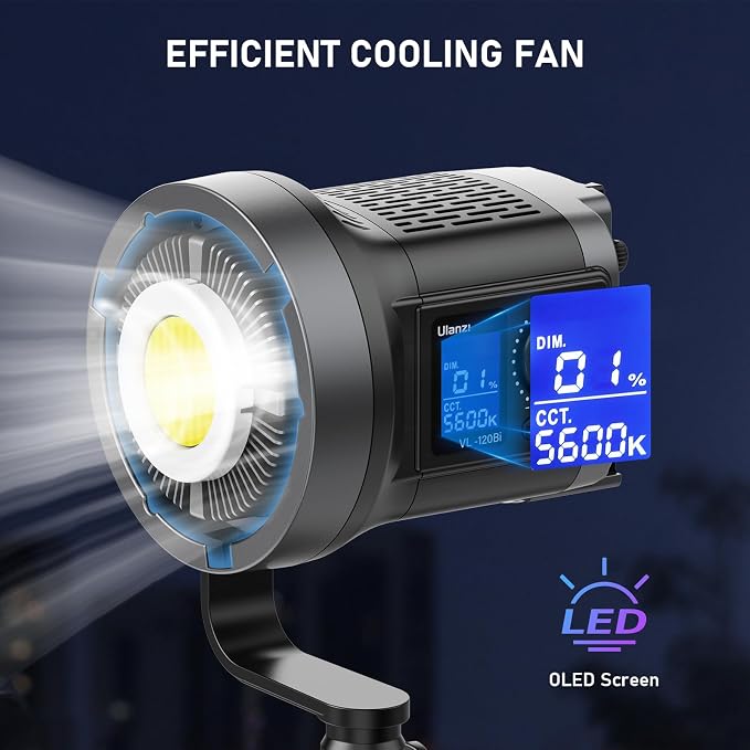 ULANZI 120W Bi-Color LED Video Light, 2700K-6500K 20700 lux/m COB Bowens Mount Photography Studio Light Continuous Output Lighting with APP Control, Adapter and V-Mount for Battery Powered, 6 Effects