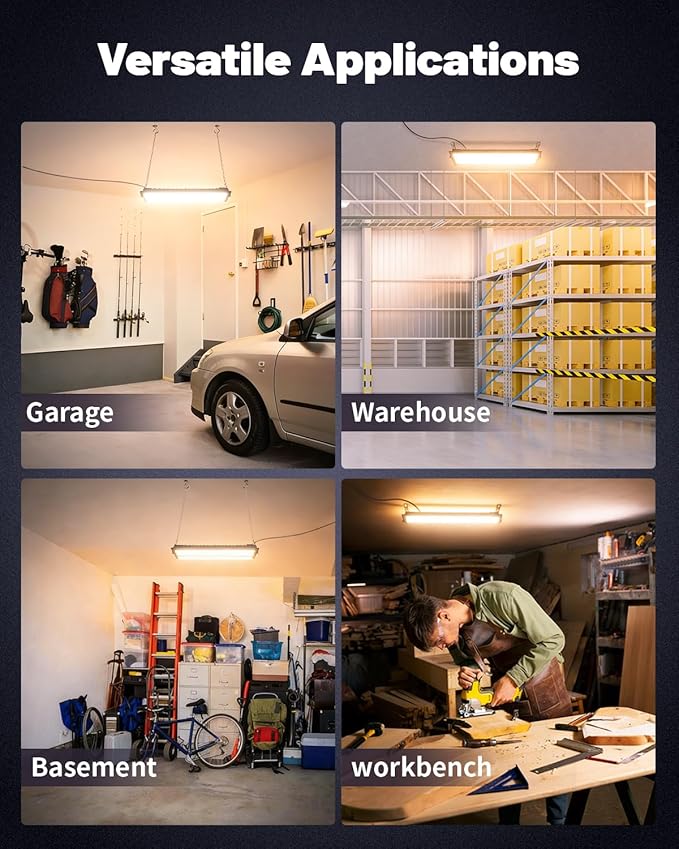 Linkable LED Shop Lights Warm, Ultra Bright 100W 15000LM Aluminum Plug in Garage Light w/ 9.84ft Power Cord, 3000K Work Light Bay Lighting for Garage, Workshop, Warehouse (1 Pack)