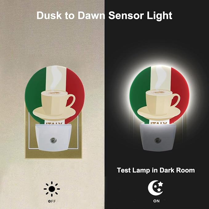 Italy Coffee Night Light Espresso with Italian Flag with Italian Flag Night Lights Plug into Wall Auto on/Off for Hallway Stairway Kitchen Home Decor, Green Red Beige