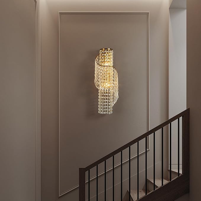 K9 Crystal Wall Sconces Gold - Luxury Indoor Wall Light Fixtures, Crystal Vanity Wall Mount Lamps for Living Room, Bedroom, Bathroom, Bedside, Hallway Stairway(Easy Install) (Golde)
