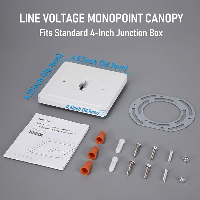 LEONLITE H Track Monopoint Canopy, Convert Track Fixtures and Pendants into Monopoints, ETL Listed, Flame Retardant Material, 120V, for H Type Track Lighting System, White, Pack of 4