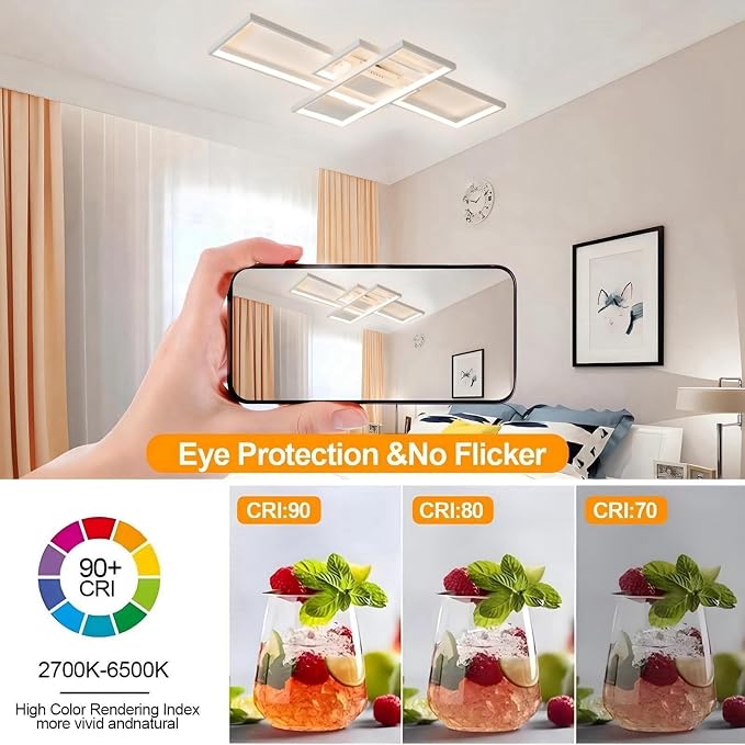 31″ 45W Modern Ceiling Light 3000-6500K Dimmable Kitchen Light Fixtures | Timer Night light Memory function Adjustable brightness color temperature Flush Mount Light Fixture remote control Bedroom