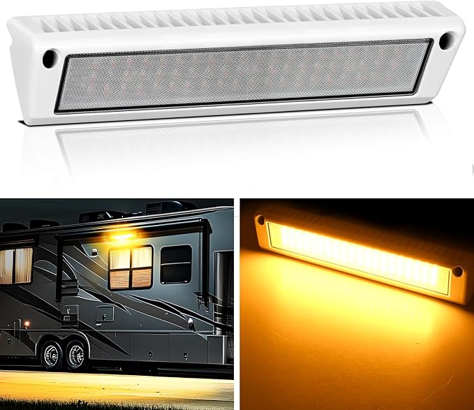 Nilight 1PC 13 Inch RV Exterior Light Amber Beam for RV Trailer Camper SUV | 1PC LED porch scene cargo light, white aluminum housing, 12V 24V waterproof for RVs trailers campers 5th wheels
