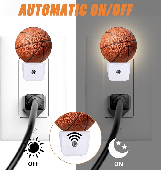 Basketball Night Light,Field Sport Ball Nightlight Plug into Wall LED Lamp Auto Sensor Dusk to Dawn for Bedrooms/Kitchens/Toilets/Corridors,Energy-Saving