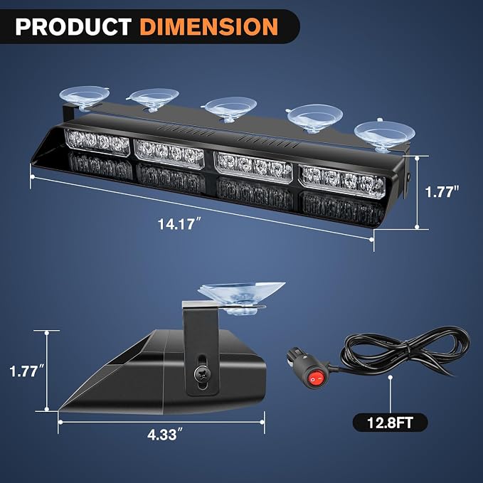 Nilight 32LED Amber Emergency Dash Strobe Lights w/Controller Suction Cups | Warning Hazard Interior Front/Rear Windshield Deck Split Light Bar for Trucks Construction Vehicles
