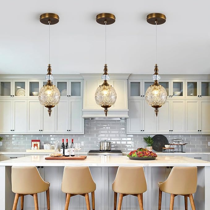 Piepooye 4.72" Vintage Mini Gold Glass Pendant Light for Kitchen Island | Antique Brushed Brass Chandelier Adjustable Hanging Ceiling Light Fixture Farmhouse Dining Room Bedroom Foyer Entryway