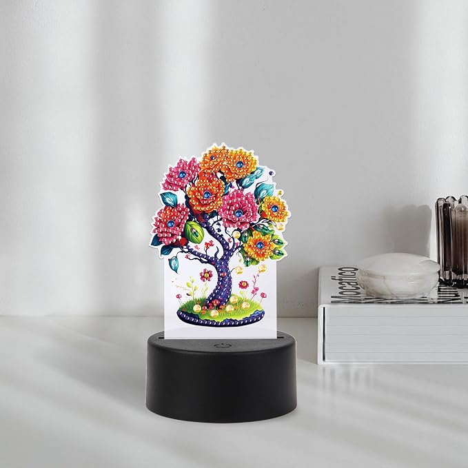 JISHSHAY Diamond Painting Night Light Diamond Art Table Lamps Gem Art LED Lights Gem Painting Desk Lamp Mosaic Kits for Adults DIY Kits for Adults Paint by Numbers Special Shape Tree of Life