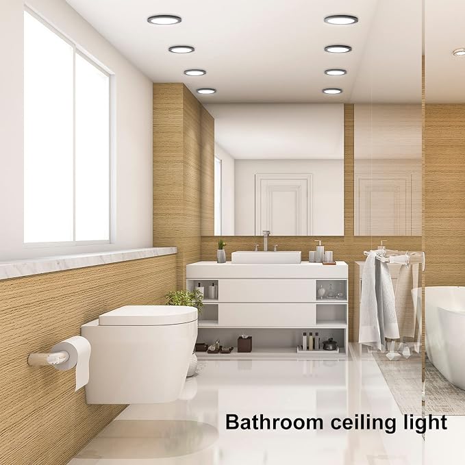 ETL 7 inch Small LED Flush Mount Ceiling Light Dimmable,5000K Daylight Ultra Slim Round Flat Panel Ceiling Light Fixture,Modern Ceiling Lamp for Closet,Kitchen,Bathroom 7inch-6 Pack(Black)