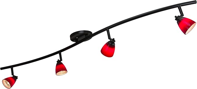 4 Lights Fixed Track Lighting Kit - Dark Bronze Finish - Red Glass Shade - Wave Bar - D268-44C-DB-BRED
