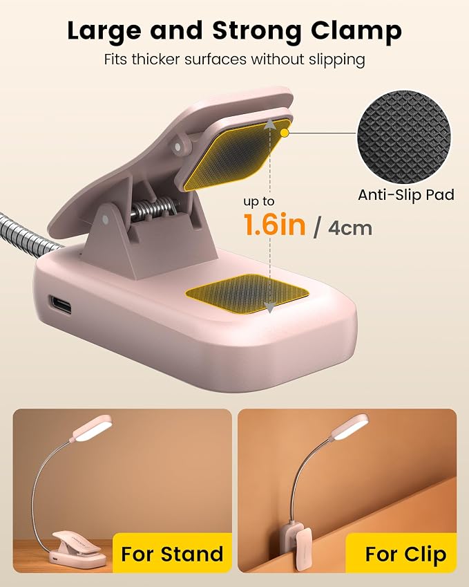Glocusent 20 LED Reading Lights for Books in Bed, Eye Caring Reading Light | 5 Colors & 5 Brightness 3–100LM Dimmable, 1200mAh Rechargeable Book Light to 90H, Lightweight Clip on Light for Book Lovers