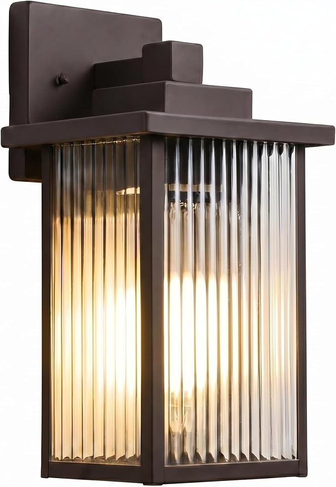 13" Oil-Rubbed Bronze Outdoor Wall Light, All-Metal Frame Porch Light | Textured Glass Softens Glare, Stays Bright. Rust-Resistant Bronze Metal. Pre-Assembled DIY Install. For Porch, Garage & Entry