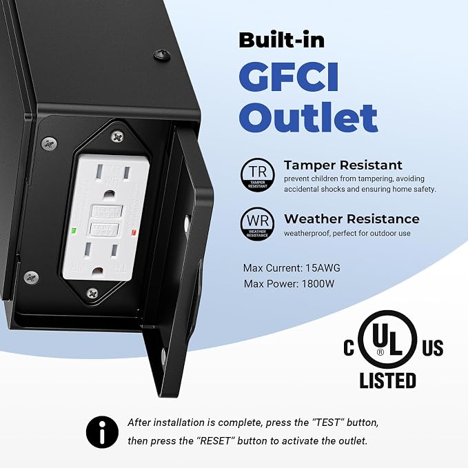 Outdoor Porch Light with GFCI Outlet, Black Roman Dusk to Dawn Porch Light Wall Mount, Aluminum Exterior Wall Sconce with Water Ripple Glass, Waterproof Outside Sconce Lights for House