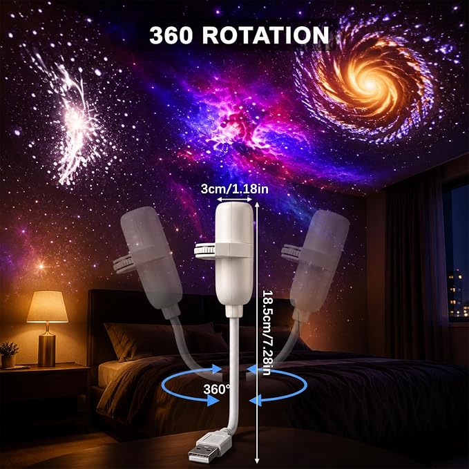 Projector Moon Galaxy Night Light for Bedroom, 15 Patterns LED Starry Sky Lamp with 360 Degree Flexible Gooseneck, for Home Decor Sleep Mood Lighting