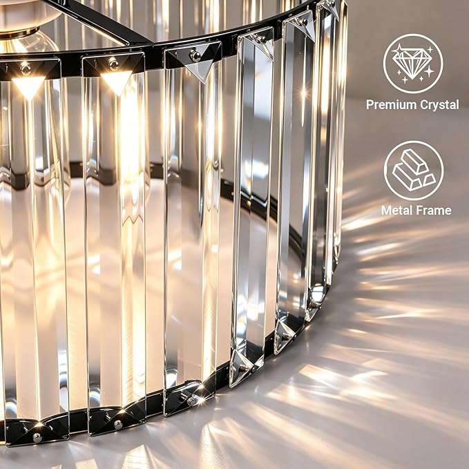 Lxybcce Black Kitchen Pendant Lights Over Island with Adjustable Rods - Crystal Pendant Lighting Fixtures 3 Pack, Ideal Over Dining Table or Bar, E26 Bulb Compatible, No Electrician Needed