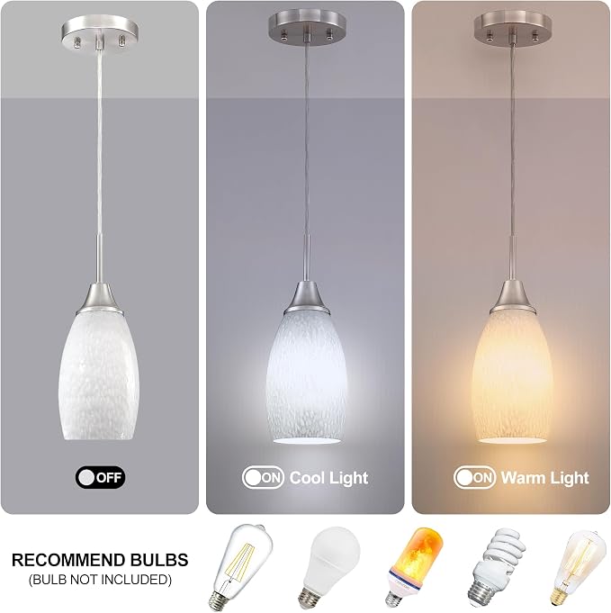 Viinew Mini Glass Pendant Light,4.72" White Glass Hanging Light | Handblown Milk White Oval Art Glass Hanging Pendant Light for Kitchen Island Dining Room Living Foyer Entry Brushed Nickel