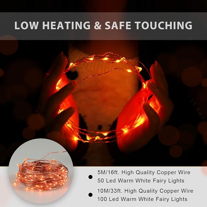 Ariceleo Halloween USB LED Fairy String Light, 1 Pack Copper Wire Fairy Lights for Indoor, Bedroom Festival Christmas Wedding Party Patio Decorative Window with USB Interface (32ft./10M,Orange)