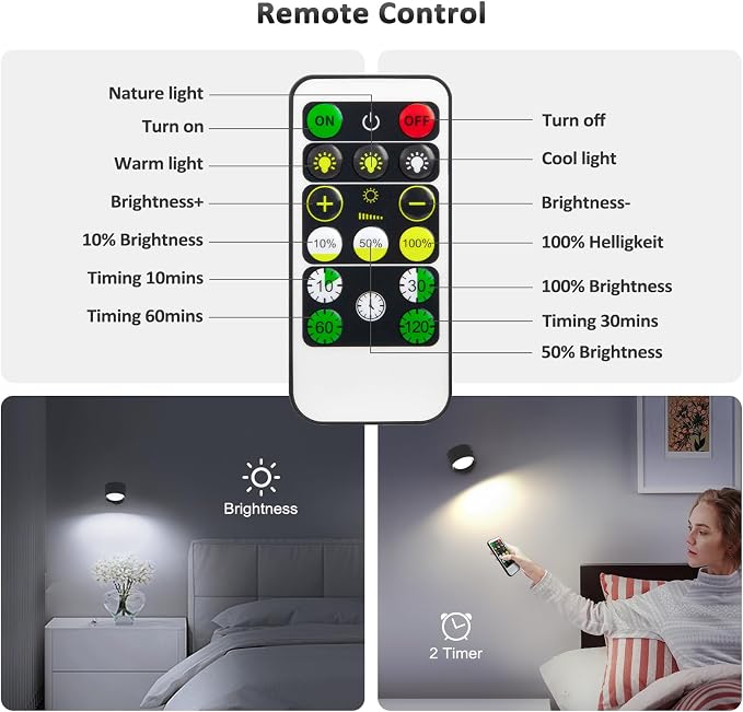 Racokky LED Wall Lights 3 Pcs with Remote, Wall Sconces Lighting 3000mAh Rechargeable Battery Operated, 3 Color Temperatures & Dimmable Magnetic 360° Rotation Cordless Lamp for Bedroom Hallway(Black)