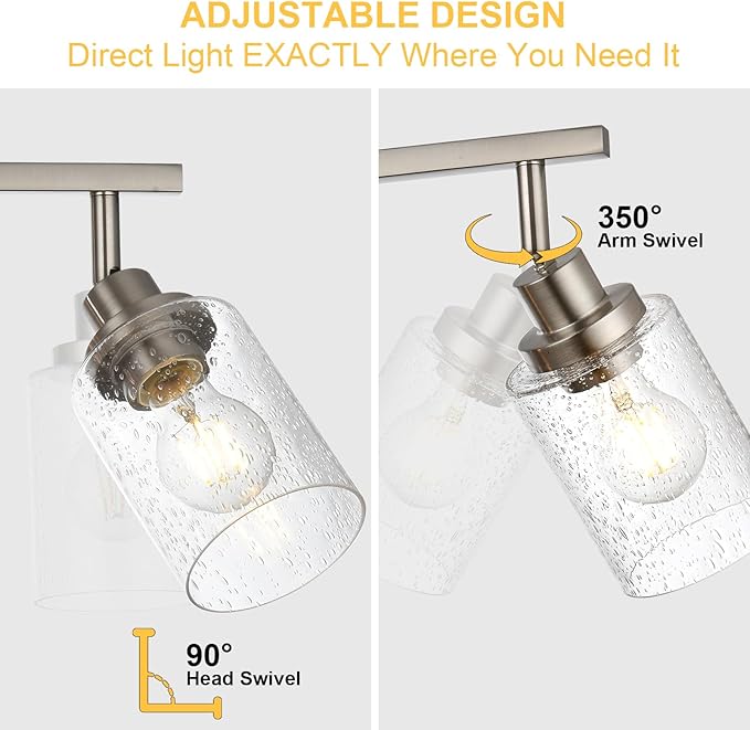 2-Light Brushed Nickel Kitchen Track Lighting Fixtures Ceiling Mount Track Lighting Kit with Bubble Seeded Glass Shade Modern Bathroom Tracking Vanity Lights Ceiling Tracking Accent Shop Light
