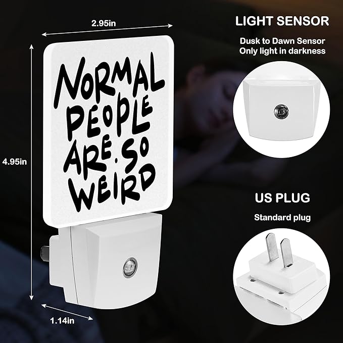 LED Night Light Lamp with Smart Sensor Dusk to Dawn Sensor,Normal People are So Weird Funny Hand Written Saying Night Light Daylight White,0.5W Plug-into Wall for Adults,Bedroom,Bathroom