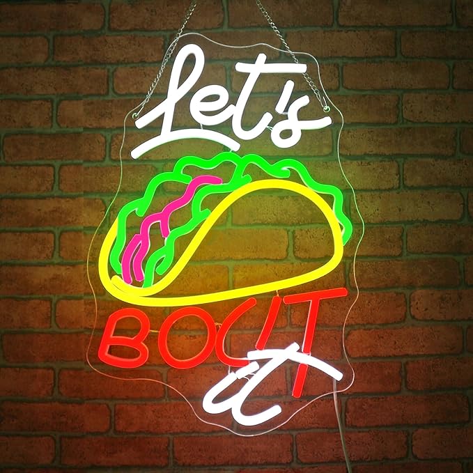 Taco Neon Sign, JGHTURIE Neon Signs for Wall Decor Let's Bout It Light up Led Signs for Restaurant Home Decoration USB Powered
