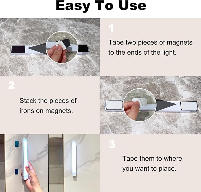 6 Pack Motion Sensor Under Cabinet Light 8 Inch Magnetic LED Closet Lights | Rechargeable Under Counter Light for Stair Bedroom Cupboard
