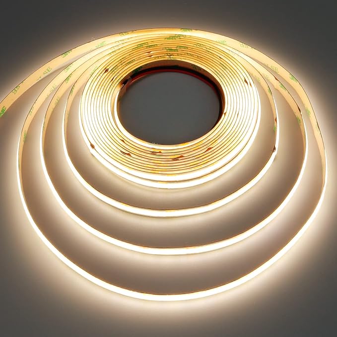 DC 24V COB LED Strip Light Natural White 4000K 2400LEDs 16.4ft(5M) CRI 93+ 4500lm Uniform Glow Flexible IP20 Not Waterproof LED Tape Lights for DIY Bedroom Kitchen Home Decor(No Power Supply)