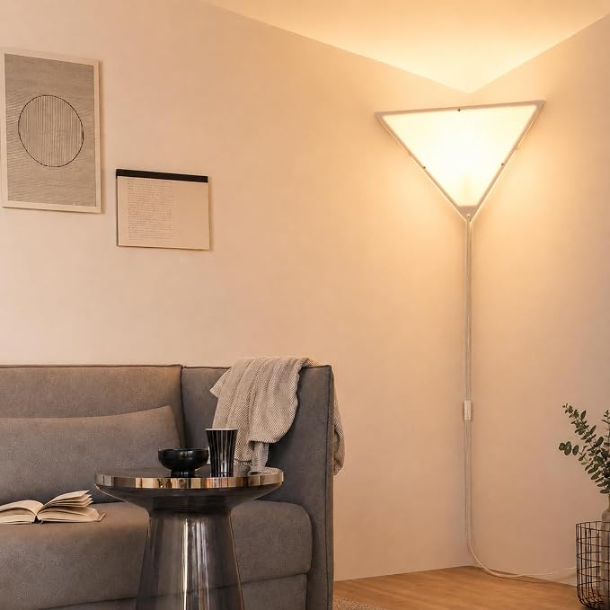 Corner Light with Switch, Triangle Corner Lamp, 1 Pack | White Acrylic Shade, Plug in Ceiling Light Safe for Kids & Pets, Ceiling Corner Lights for Living Room, Bedroom Dark Corner