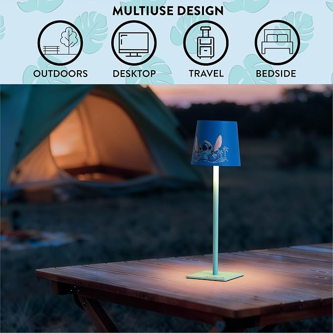 Disney Lilo and Stitch Kids Touch Night Light Lamp, Rechargeable Battery Operated Bedroom Table Lamp with Touch On/Off, Portable LED Desk Light with Charging Cord for Nursery & Children’s Room
