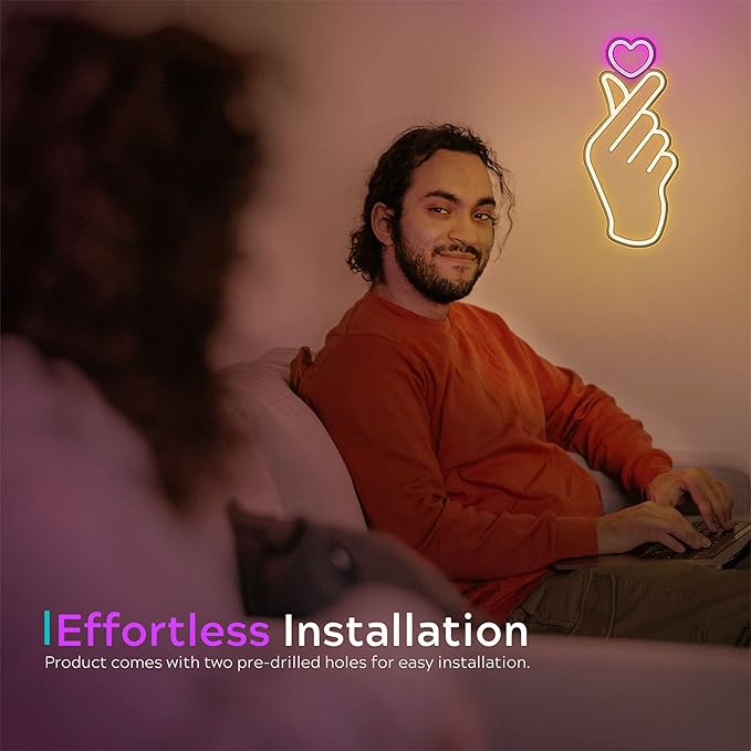 Finger Heart Neon Signs - Heart Thumb South Korean Novelty LED Neon Light for K-pop & K-drama Fans - Korean Saranghae Love Cute Symbol for Wall, Bedroom, Game Room Decor