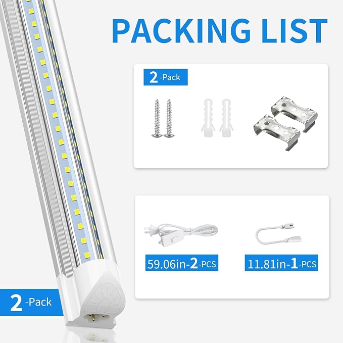 CNSUNWAY LED Shop Light 3FT, 34W 4760LM 6500K, V-Shape T8 LED Tube Lights | Ceiling Shop Lights, Linkable Under Counter Light for Kitchen, Garage, Workbench, Basement, Plug and Play, ETL Listed, 2-Pack