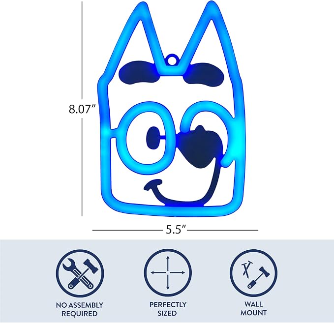 Idea Nuova Bluey Neon Figural LED Hanging Wall Art,Bedroom/Kids Room Wall Décor,5.5"x8"