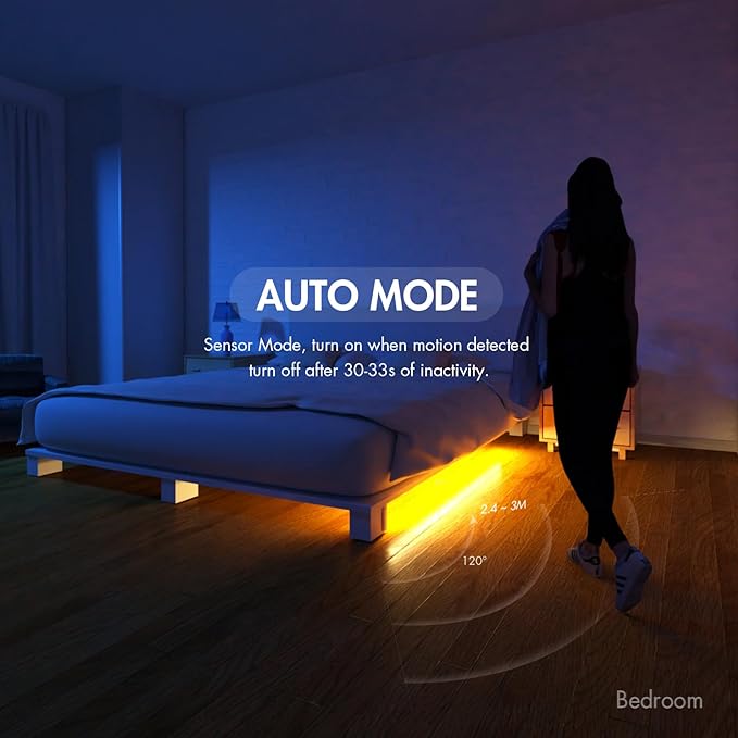 Sensky Motion Activeted LED Strip Lights Rechargeable Motion Sensor LED Strip Dimmable Cabinet Strip Lighting for Wardrobe, Gun Safe, Cabinet, Pantry, Closet (2M Black, Warm White)