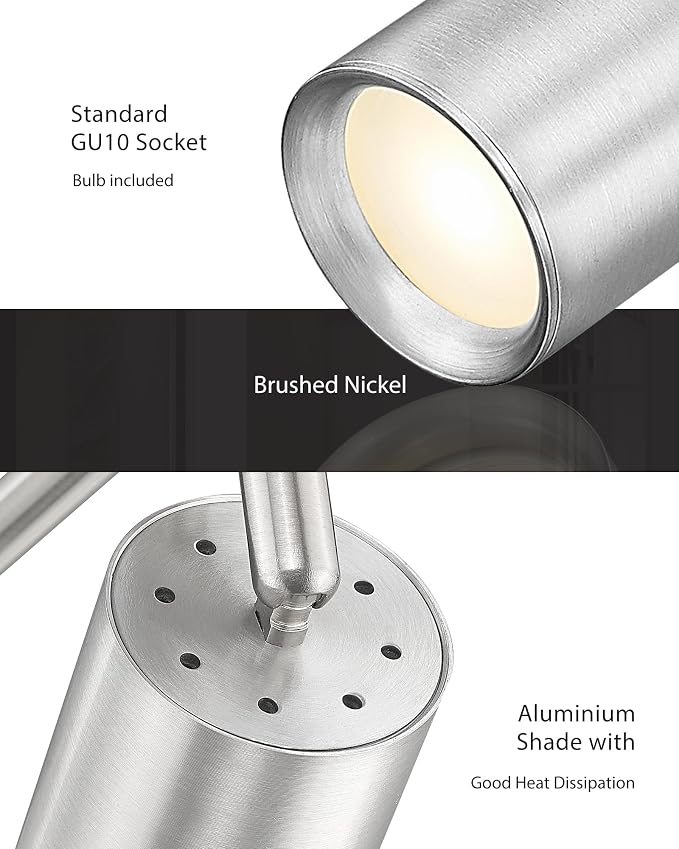 FEMILA Brushed Nickel LED Track Lighting, 3 GU10 Bulbs Included | Kitchen track lighting with rotatable light heads for offices, studios