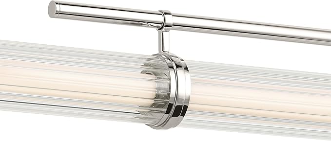 Kichler Riven LED 1-Light Linear Chandelier with Clear Fluted Glass in Polished Nickel, Sloped Ceiling Compatible, for Kitchen or Dining Room (9.5" x 8" x 60.25"),