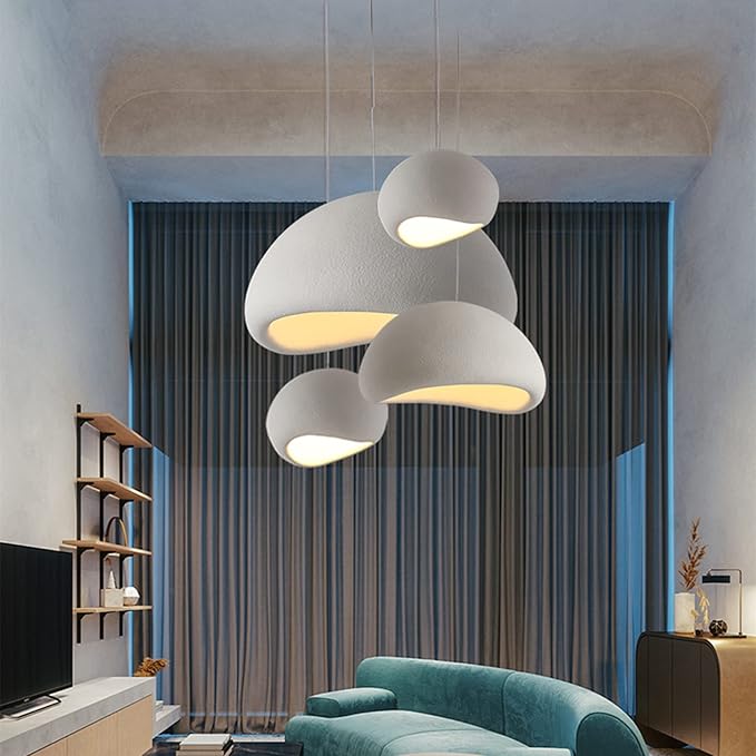 JAYMP 30cm Mini Size Wabi Sabi Pendant Light for Dining Room Kitchen Entryway Modern Hanging Lamp E26 Base Japanese Style Bird Nest Shape Lighting Fixture (Matte White,B Shape, 11.8“ Small Size)