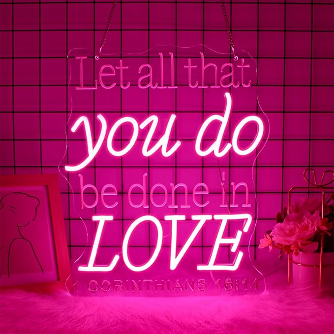 Neon Signs for Wall Decor, JGHTURIE Let All That You Do Be Done in Love Neon Sign LED Wall Light up USB Powered Home Signs for Party Club Event Decoration