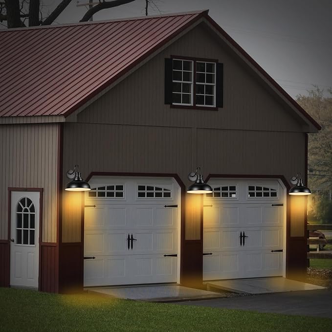 Dusk to Dawn Outdoor Barn Light Outdoor Wall Sconce Farmhouse Exterior Wall Mount Light Vintage Outside Wall Lighting Fixture Industrial Black White Lantern for Porch Garage Patio,1 Pack