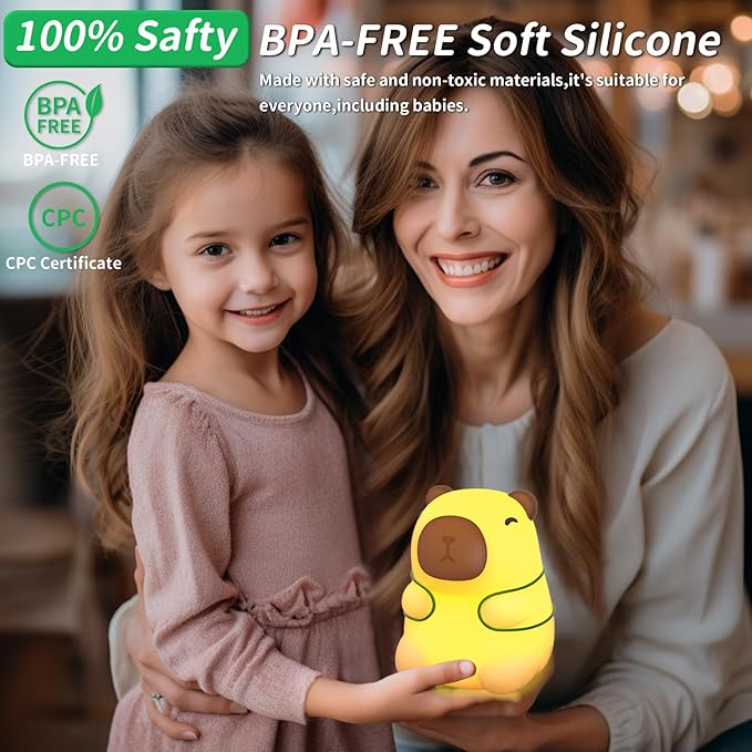 Cute Capybara Night Light, LED Squishy Novelty Animal Lamp,7 Colors Dimmable Capybara Nursery Night Light for Kids Sleeping,Rechargeable Touch Lamps, Kawaii Room Dorm Decor, Funny Gift