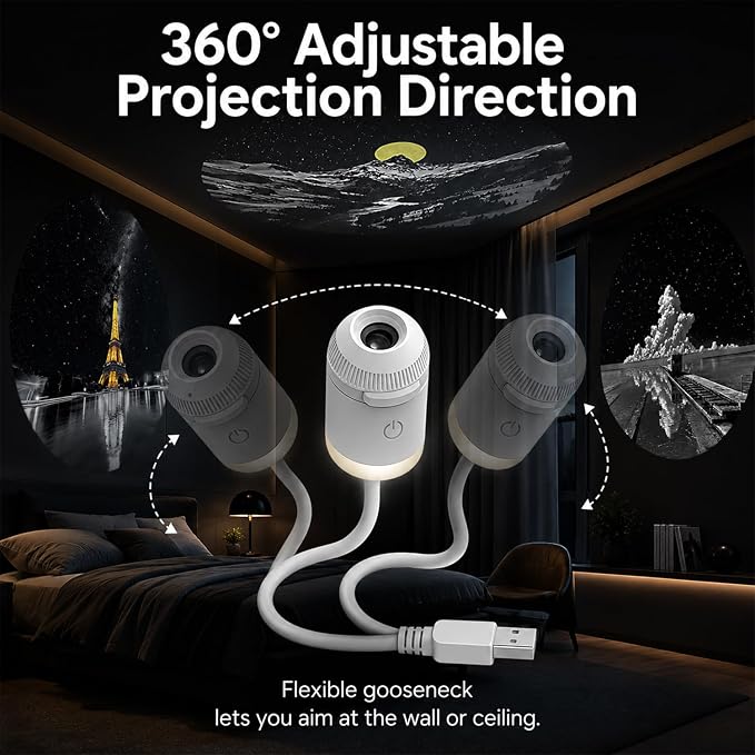 Galaxy Star Night Light Projector, 2-in-1 Portable with 12 Projection Films, 360° Adjustable Control Eye‑Caring LED Night Light for Kids Adults Bedroom Home Ceiling Car Decor Gift (Black)
