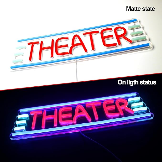 Theater Neon Sign - USB Powered LED Sign, 12x40cm | Retro Night Light, Home Theater Decor, Stage Backdrops, Cafe Bars