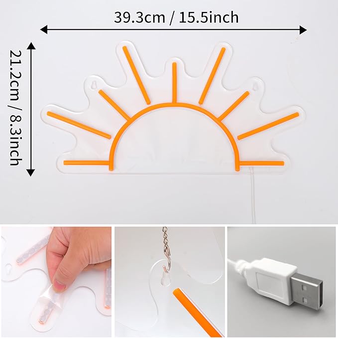 Orange Sunrise Neon Sign, Attivolife Light up Sun LED Wall Decor Lamp, Ideal for Home Living Room Cafe Shop Bar Party, Decoration with Dim USB Powered, Christmas Day Birthday Present for Kids Friend