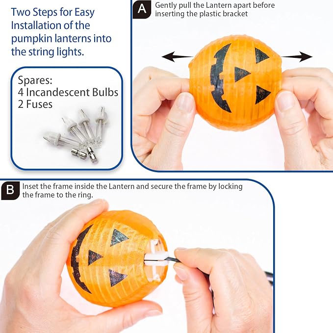 Halloween Pumpkin Lantern String Lights, 10 Pack Orange Lanten Lights String Plug in, Mini Jack O Lantern Pumpkins Decor Connectable Lights, 9.8FT String Lights Outdoor Halloween Decorations