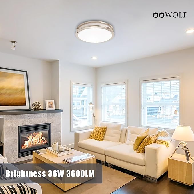 12inch LED Flush Mount Ceiling Light Fixture Dimmable Brushed Nickel, Easy Install Ceiling Lamp Fixture Without Flicker, Super Bright 36W 3600LM 5CCT Warm to White Light 3000K to 6000K 2-Pack
