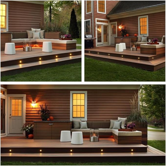 FVTLED Low Voltage Recessed RGBW Deck Light, 10pcs Φ1.22 RGB & Warm White Stainless Steel Waterproof Outdoor Step Lighting In-ground Landscape Pathway Patio Stair Decor Lamp, Black