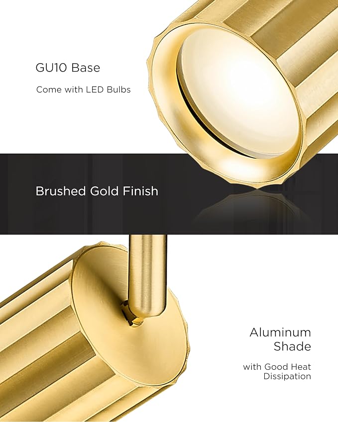FEMILA LED Track Lighting Fixtures, Bulb Included, Brushed Gold | Swing arm wall sconce adjustable-length, GU10 base wall or ceiling mounting for study, living room, bedside