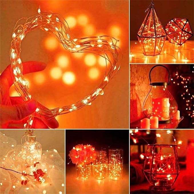 2 Pack Battery Operated Mini Indoor Led Fairy Lights with Timer for Halloween/Christmas Party Decorations,30LEDs,10 Ft Silver Wire(Orange/Amber Color)