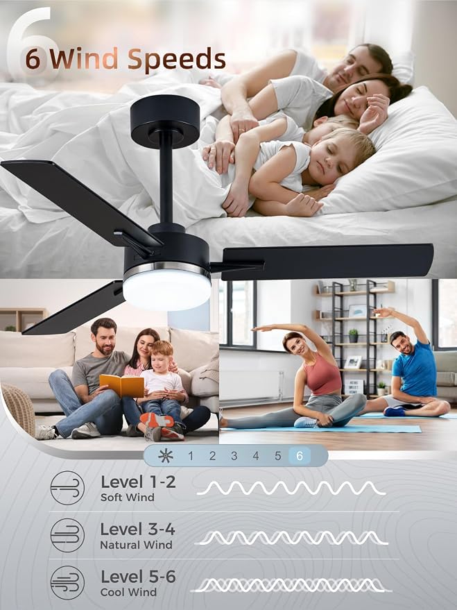 LANMEL Metal Ceiling Fan with Lights and Remote, 42 Inch, Silver & Black | Modern Low Profile Flush Mount, Reversible, 3CCT Dimmable, Quiet, LED, For Bedroom, Living Room, Indoor/Outdoor Patio Use