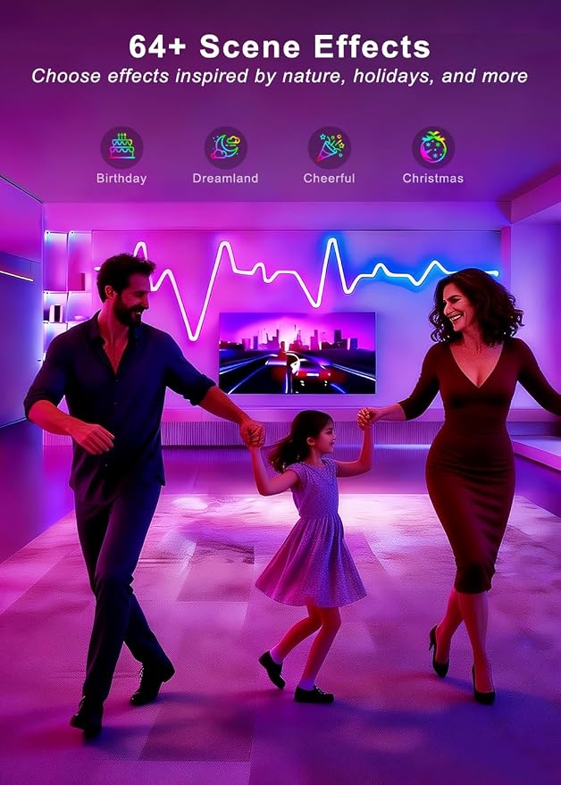 9.8FT RGB+IC LED Neon Rope Light Strip with Remote | Multiple Modes,5v USB Powered,Music Sync,For Living Room,Bedroom, Party & Holiday Decoration